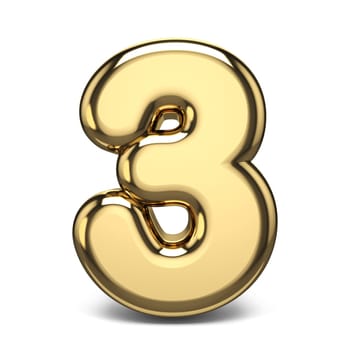 Golden number 3 THREE 3D render illustration isolated on white background