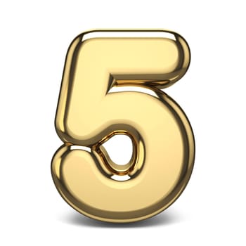 Golden number 5 FIVE 3D render illustration isolated on white background