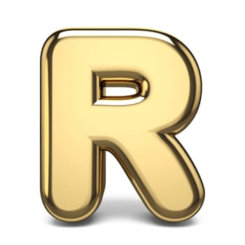 Golden font letter R 3D render illustration isolated on white background