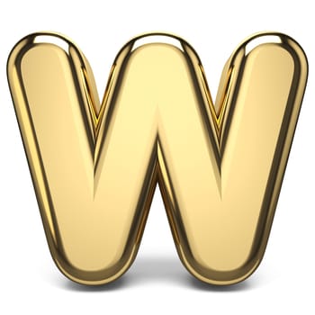 Golden font letter W 3D render illustration isolated on white background