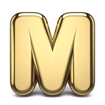 Golden font letter M 3D render illustration isolated on white background