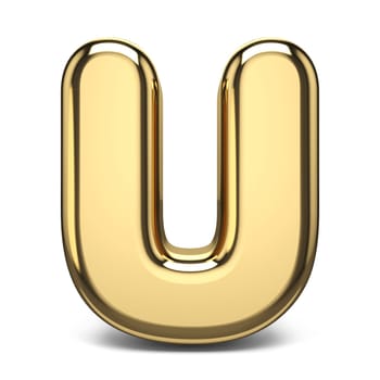 Golden font letter U 3D render illustration isolated on white background