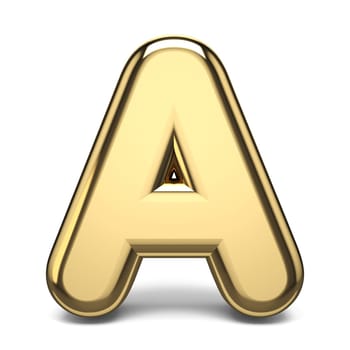 Golden font letter A 3D render illustration isolated on white background