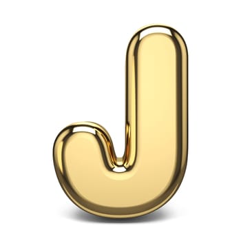 Golden font letter J 3D render illustration isolated on white background