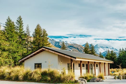 Alpine hut on Hooker Valley Track in Mount Cook National Park, New Zealand