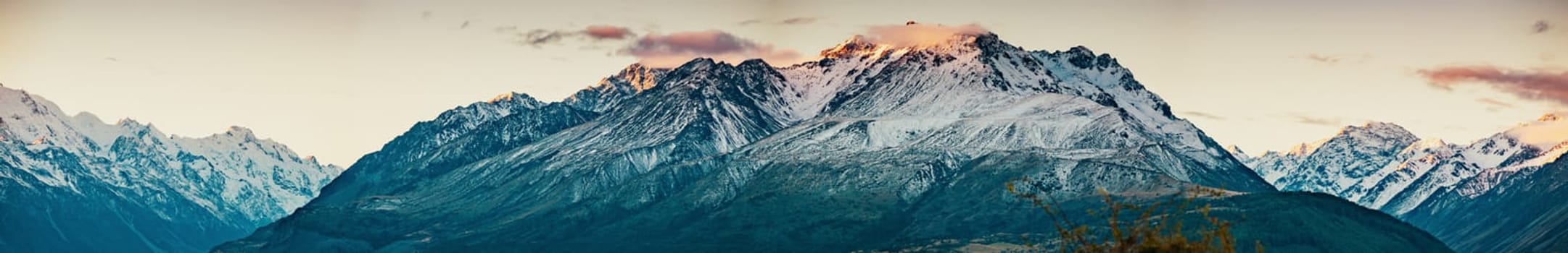 Snowcapped Mt. Cook Peak during Sunset in Mt. Cook National Park, magnificent rugged mountain with snow and ice, South Island, New Zealand