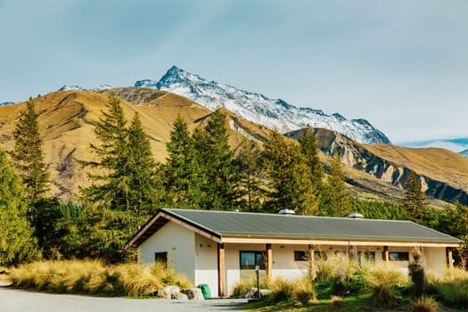 Alpine hut on Hooker Valley Track in Mount Cook National Park, New Zealand