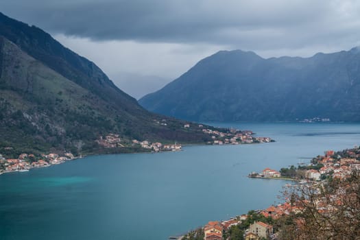 View of the Bay of Kotor, as seen from the trail to the fortress above town, Montenegro
