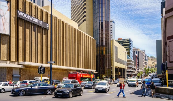 Cape Town, South Africa, February 9, 2018: Busy street with traffic in downtown Cape Town, South Africa
