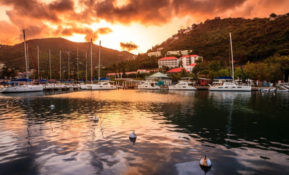 Sailboats at a marina at Wickham’s Cay II on Tortola in British Virgin Islands