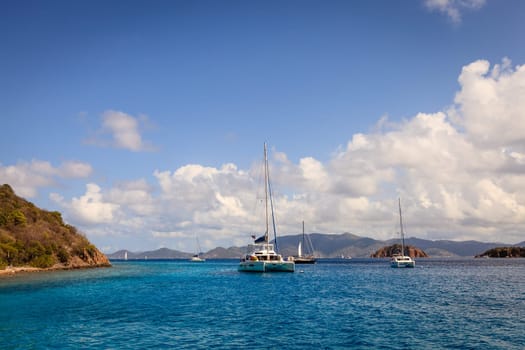 Sailboats anchored in a harbor in British Virgin Islands