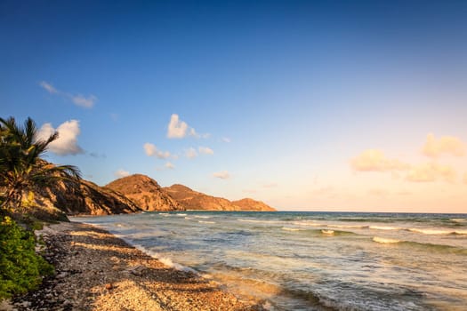 Evening on an empty beach on the island of Virgin Gorda, BVI