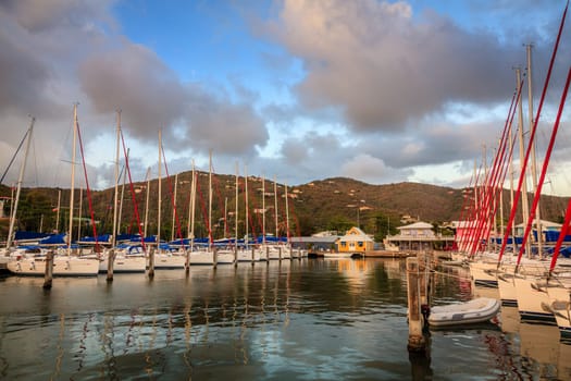 Sailboats at a marina at Wickham’s Cay II on Tortola in British Virgin Islands
