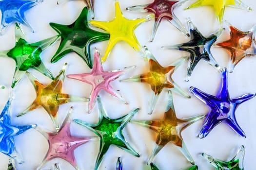 Colorful glass seastars at a souvenir shop in British Virgin Islands