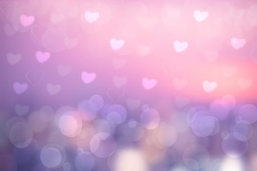Abstract festive blur bright pink pastel background with white and pink hearts love bokeh for valentine or wedding card. Space for design. Card concept.