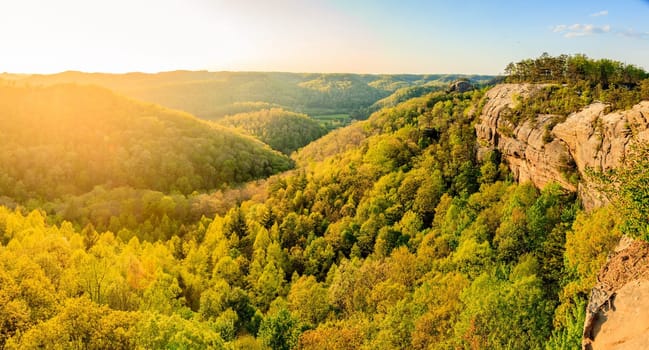 Panoramic view from the ridge top at Red River Gorge in Kentucky