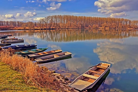Resting rowing boats Rhine Island Rott
