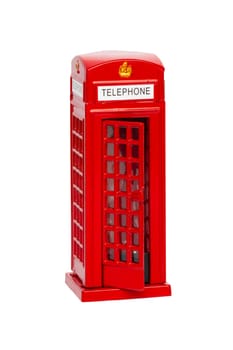 London phone booth. Classic British red telephone box isolated on a white background.