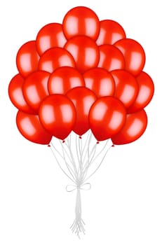 big bunch of colorful red balloons isolated on white background