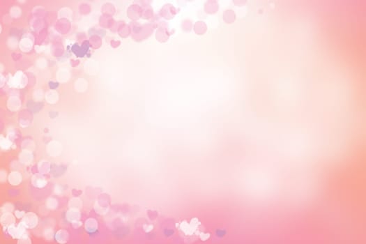 Abstract festive blur bright pink pastel background with white and pink hearts love bokeh for valentine or wedding card. Space for design. Card concept.