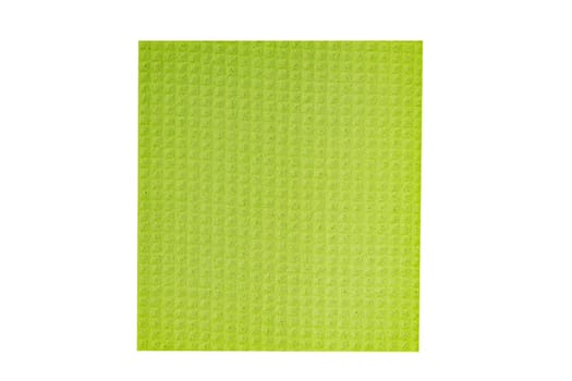 Household cleaning cloth. Closeup of bright green viskose cleaning rag isolated on a white background. Top view.