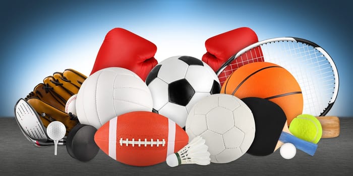 sports equipment blue background
