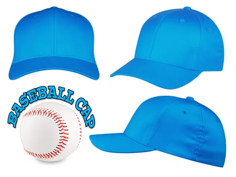 Set of light blue baseball caps with baseball