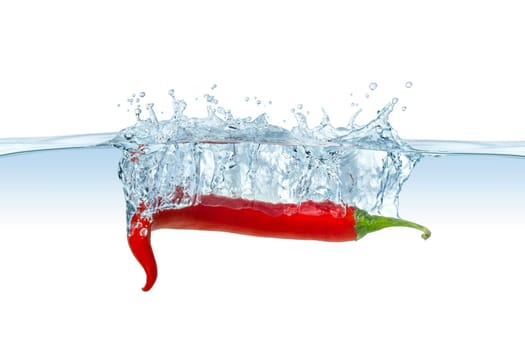 red hot chili splashes into water