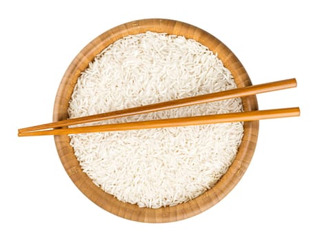 bowl of rice with chosticks