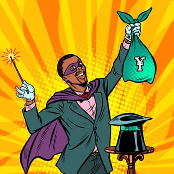 African Magician with yen money. Pop art retro vector illustration vintage kitsch