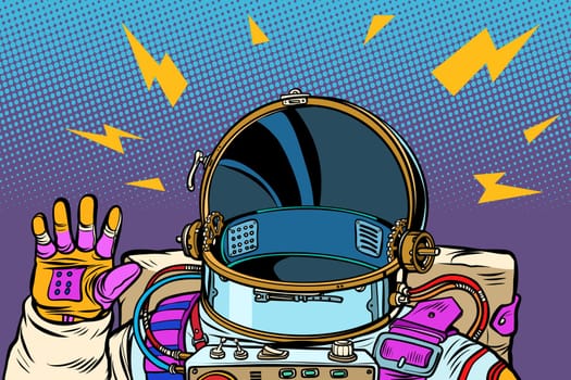 spacesuit astronaut, Hello gesture. Pop art retro vector illustration vintage kitsch