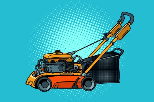 lawnmower mower lawn mower trimmer. Pop art retro vector illustration vintage kitsch