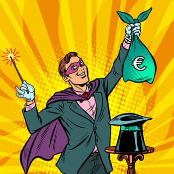 Magician with euro money. Pop art retro vector illustration vintage kitsch