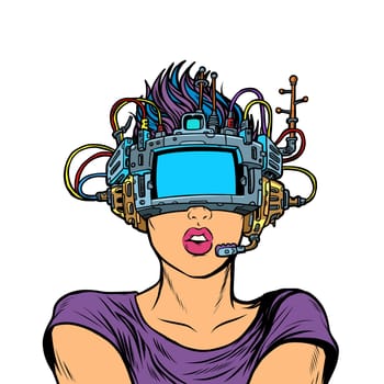surprised woman in vr glasses. Isolated on white background. Pop art retro vector illustration vintage kitsch