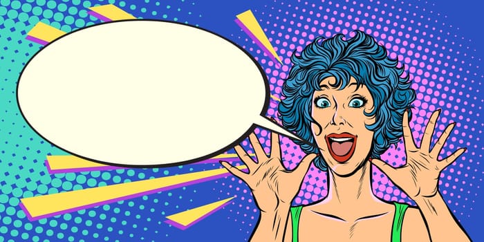 surprise woman, pop art style woman 80s. Pop art retro vector illustration kitsch vintage