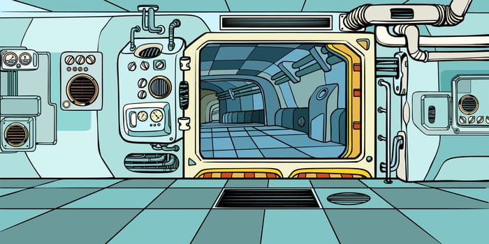 space ship corridor. Science fiction. Pop art retro vector illustration kitsch vintage