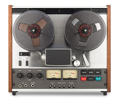 retro tape rcorder in front of white background