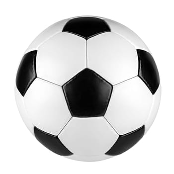 black white traditional soccer ball on white background