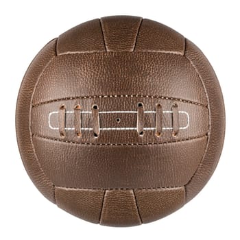 brown leather traditional soccer ball on white background