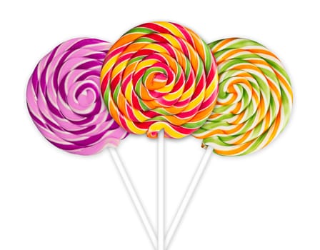 three lolly pops in front of white background