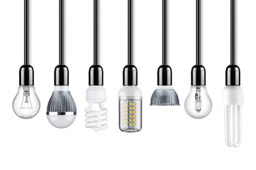 row of different types of light bulbs