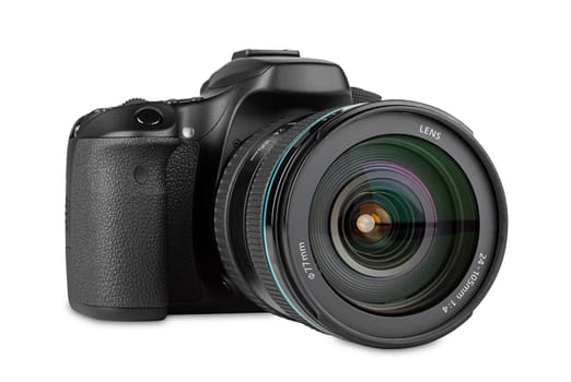 dslr camera with zoom lens mounted
