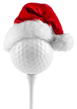 golf ball on tee with santa hat