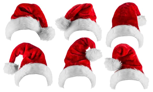 set of santa hats isolated on white background