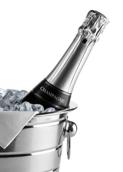 bottle of champagne in cooler
