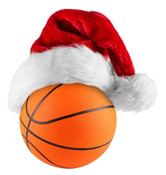 santa hat on basketball on white background