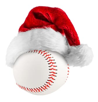 santa hat on baseball on white background
