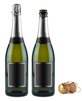 two bottles of champagne and cork