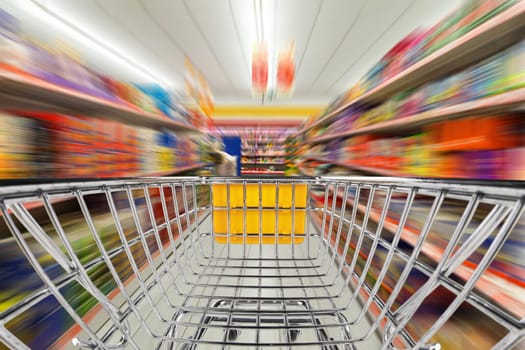 fast shopping cart in supermarket