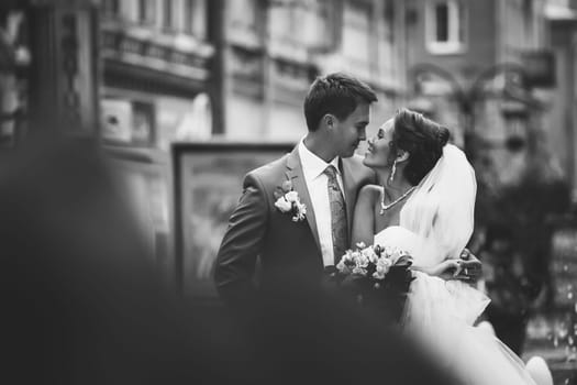 Happy couple on wedding day. Bride and Groom.